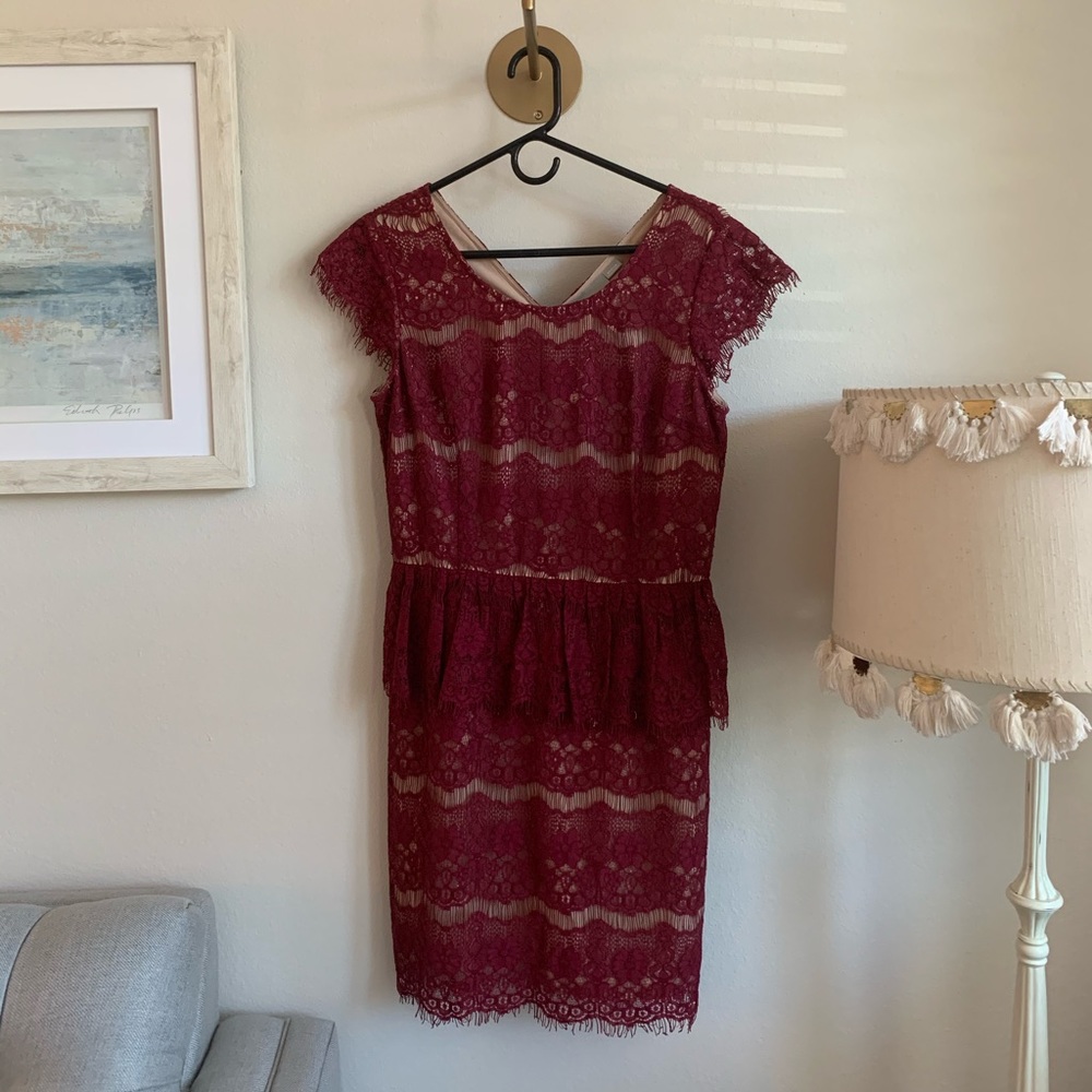 Anthropologie Maeve Red Burgundy Medium Lace Dress
